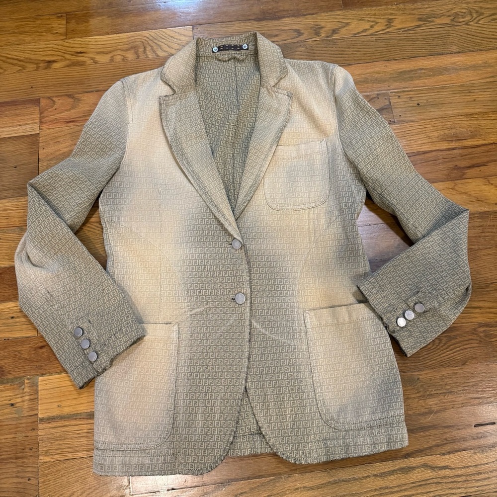 Fendi Vintage Denim Zucca Rinse Wash Khaki Blazer